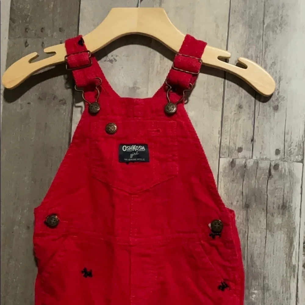Oshkosh Girls Red Scotty dog corduroy overalls 24m